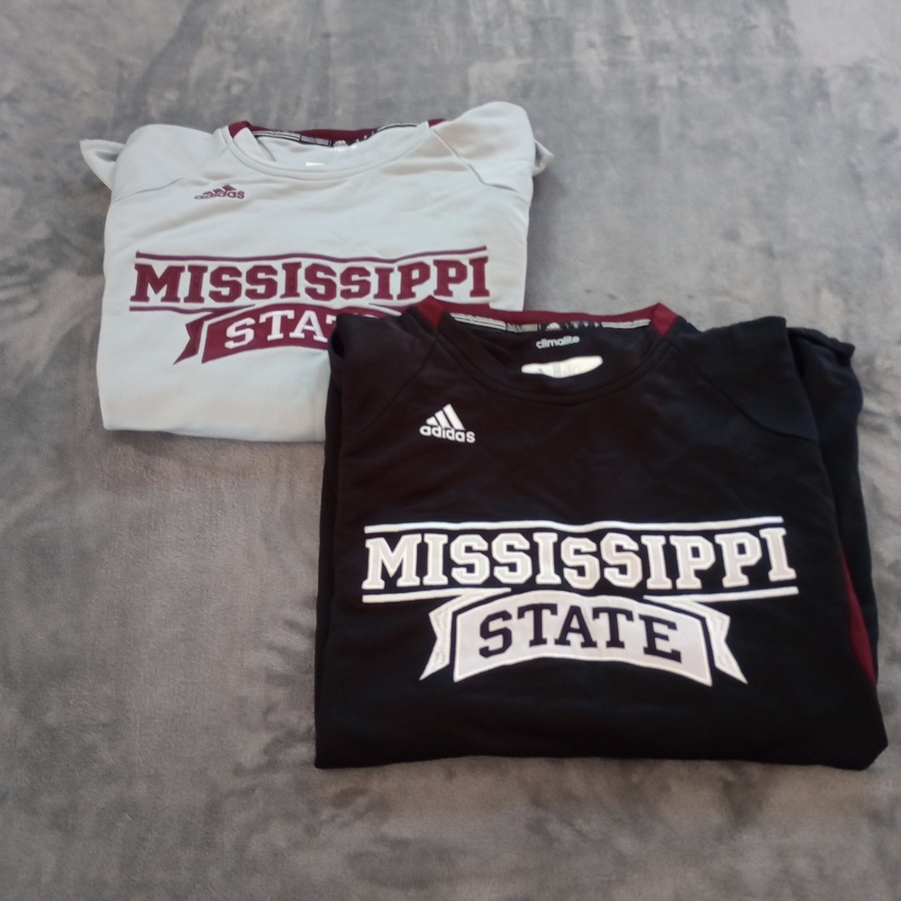 Adidas Mississippi State Shirt LOT OF 2 Mens S White Maroon Climalite‎ FLAW READ